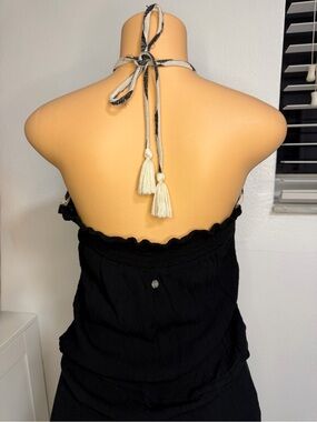 Rip Curl XL Black Halter-Neck Knit Jumpsuit with Ruffle Hem